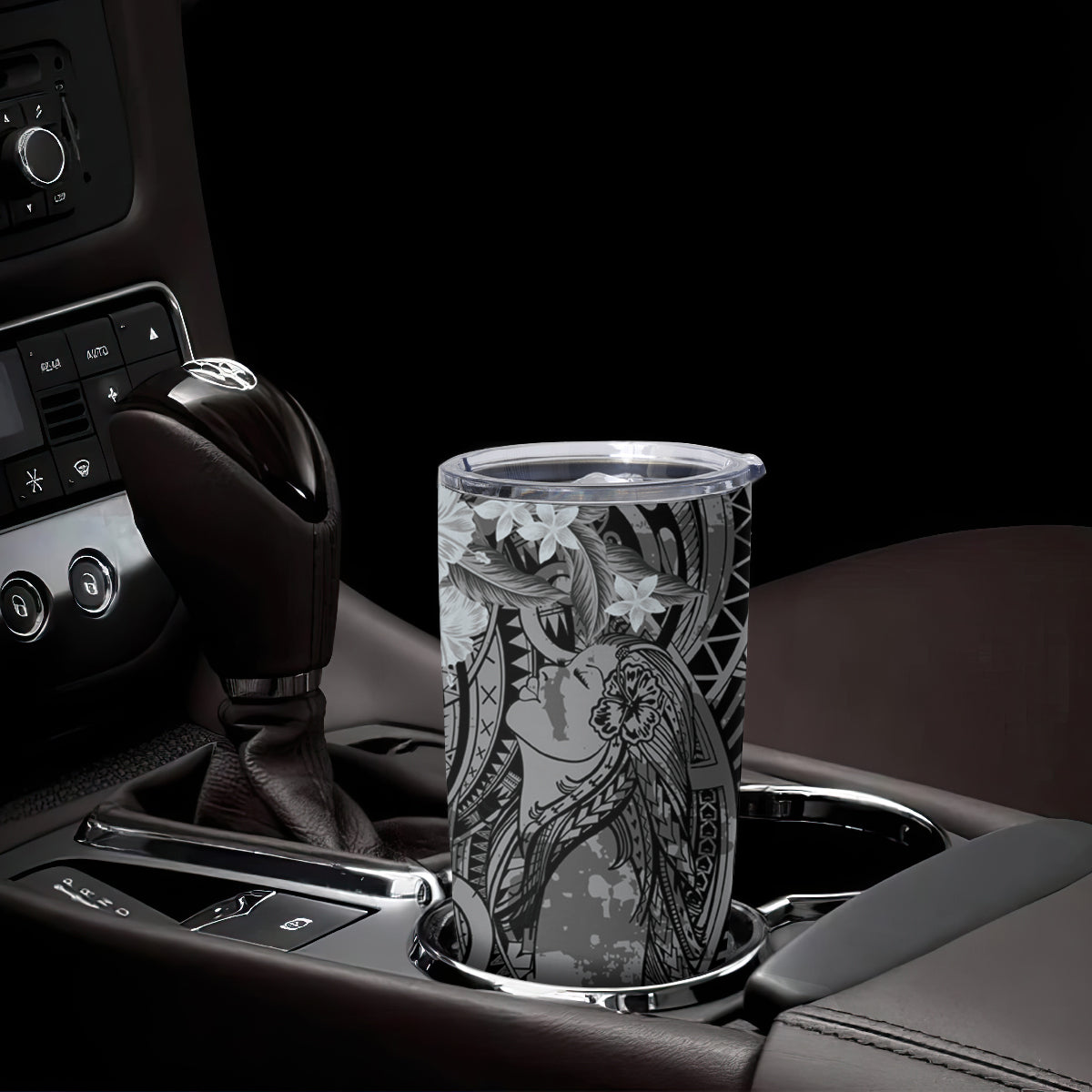 Pacific Beauty Girl Tumbler Cup Black Polyneisan Tribal Vintage Motif LT9 - Polynesian Pride