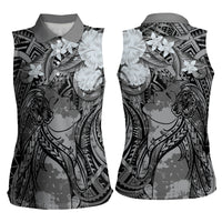 Pacific Beauty Girl Women Sleeveless Polo Shirt Black Polyneisan Tribal Vintage Motif LT9 - Polynesian Pride