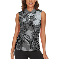 Pacific Beauty Girl Women Sleeveless Polo Shirt Black Polyneisan Tribal Vintage Motif LT9 - Polynesian Pride