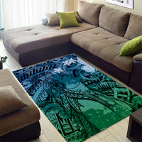 Pacific Beauty Girl Area Rug Blue Polyneisan Tribal Vintage Motif