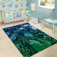Pacific Beauty Girl Area Rug Blue Polyneisan Tribal Vintage Motif