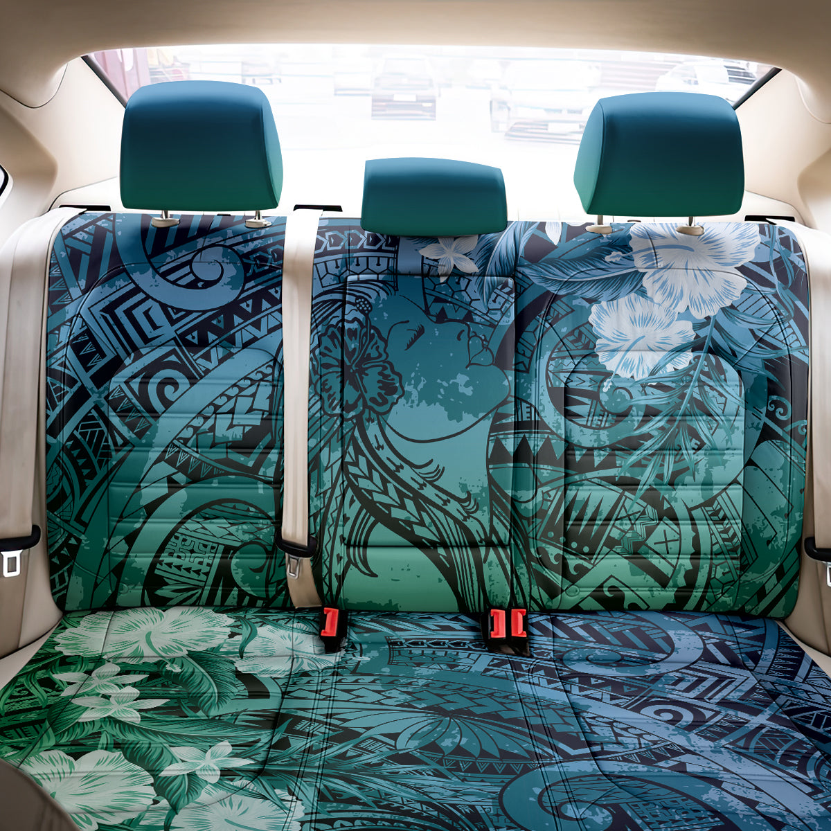Pacific Beauty Girl Back Car Seat Cover Blue Polyneisan Tribal Vintage Motif LT9 - Polynesian Pride