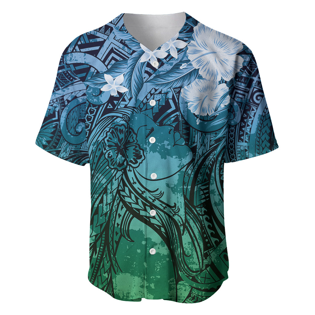 Pacific Beauty Girl Baseball Jersey Blue Polyneisan Tribal Vintage Motif LT9 Blue - Polynesian Pride