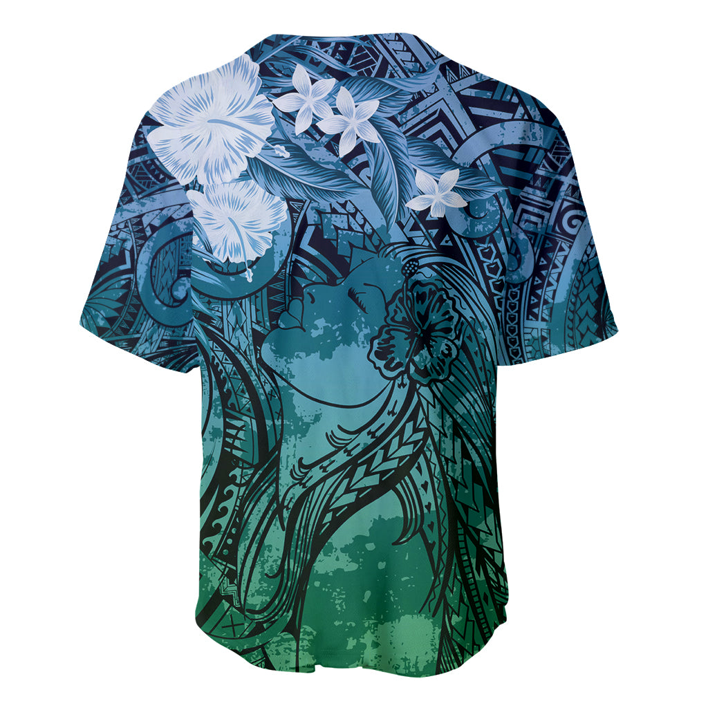 Pacific Beauty Girl Baseball Jersey Blue Polyneisan Tribal Vintage Motif LT9 - Polynesian Pride