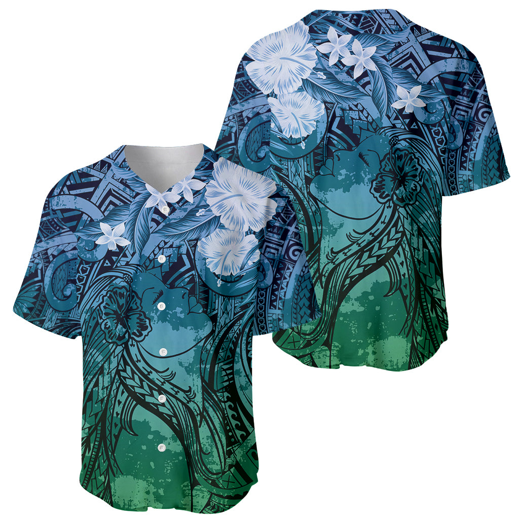 Pacific Beauty Girl Baseball Jersey Blue Polyneisan Tribal Vintage Motif LT9 - Polynesian Pride