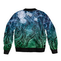 Pacific Beauty Girl Bomber Jacket Blue Polyneisan Tribal Vintage Motif