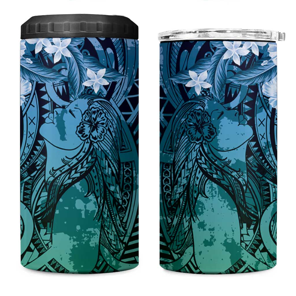 Pacific Beauty Girl 4 in 1 Can Cooler Tumbler Blue Polyneisan Tribal Vintage Motif LT9 One Size: 16 oz Blue - Polynesian Pride