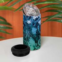 Pacific Beauty Girl 4 in 1 Can Cooler Tumbler Blue Polyneisan Tribal Vintage Motif LT9 - Polynesian Pride