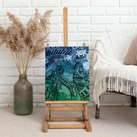 Pacific Beauty Girl Canvas Wall Art Blue Polyneisan Tribal Vintage Motif