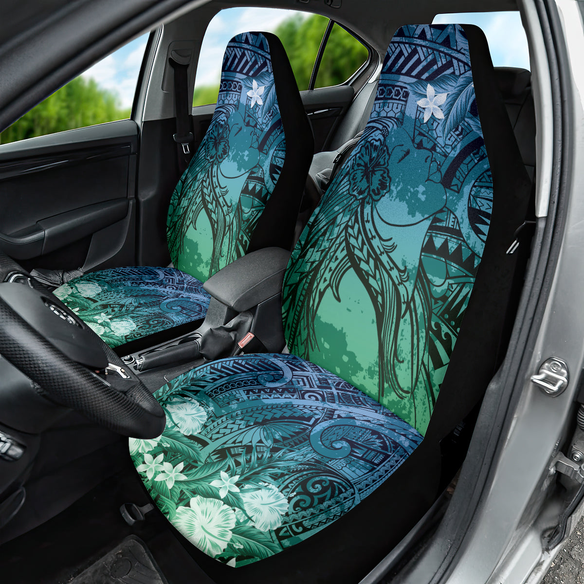 Pacific Beauty Girl Car Seat Cover Blue Polyneisan Tribal Vintage Motif LT9 - Polynesian Pride