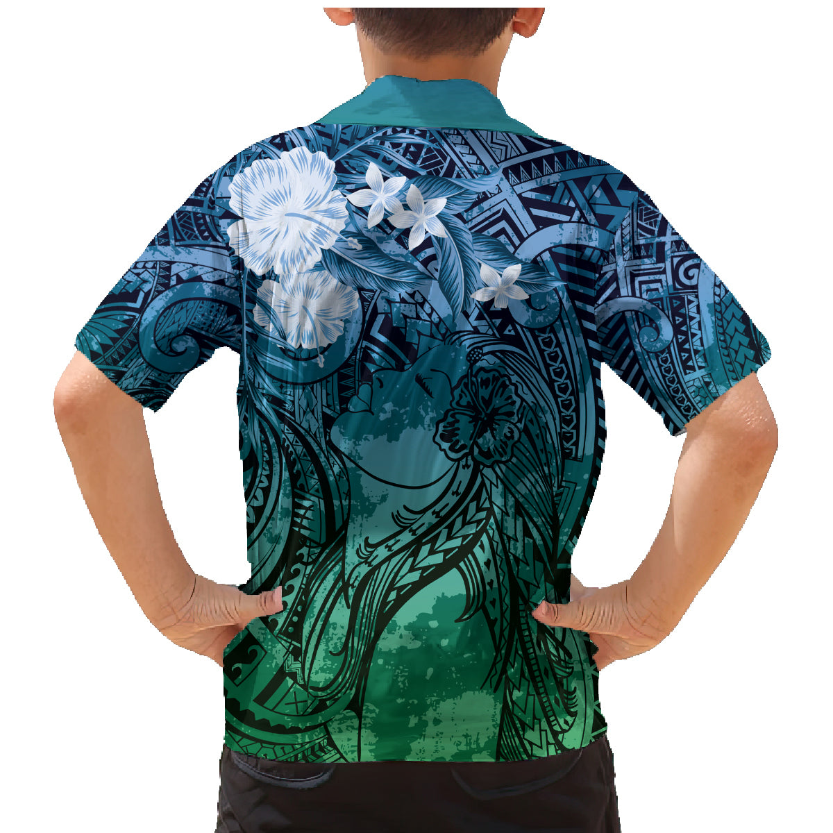 Pacific Beauty Girl Family Matching Mermaid Dress and Hawaiian Shirt Blue Polyneisan Tribal Vintage Motif LT9 - Polynesian Pride