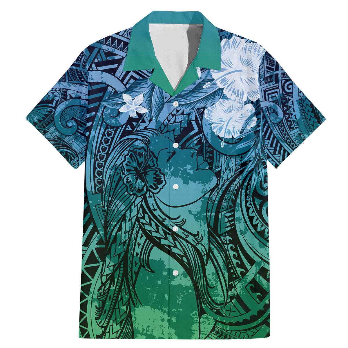 Pacific Beauty Girl Family Matching Mermaid Dress and Hawaiian Shirt Blue Polyneisan Tribal Vintage Motif LT9 Dad's Shirt - Short Sleeve Blue - Polynesian Pride