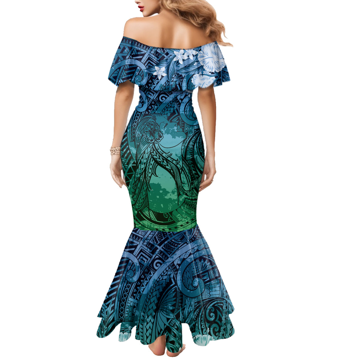 Pacific Beauty Girl Family Matching Mermaid Dress and Hawaiian Shirt Blue Polyneisan Tribal Vintage Motif LT9 - Polynesian Pride