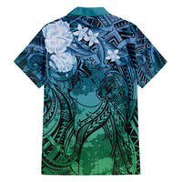 Pacific Beauty Girl Family Matching Off Shoulder Maxi Dress and Hawaiian Shirt Blue Polyneisan Tribal Vintage Motif LT9 - Polynesian Pride