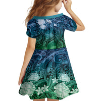 Pacific Beauty Girl Family Matching Off Shoulder Short Dress and Hawaiian Shirt Blue Polyneisan Tribal Vintage Motif LT9 - Polynesian Pride