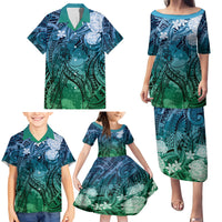 Pacific Beauty Girl Family Matching Puletasi and Hawaiian Shirt Blue Polyneisan Tribal Vintage Motif LT9 - Polynesian Pride