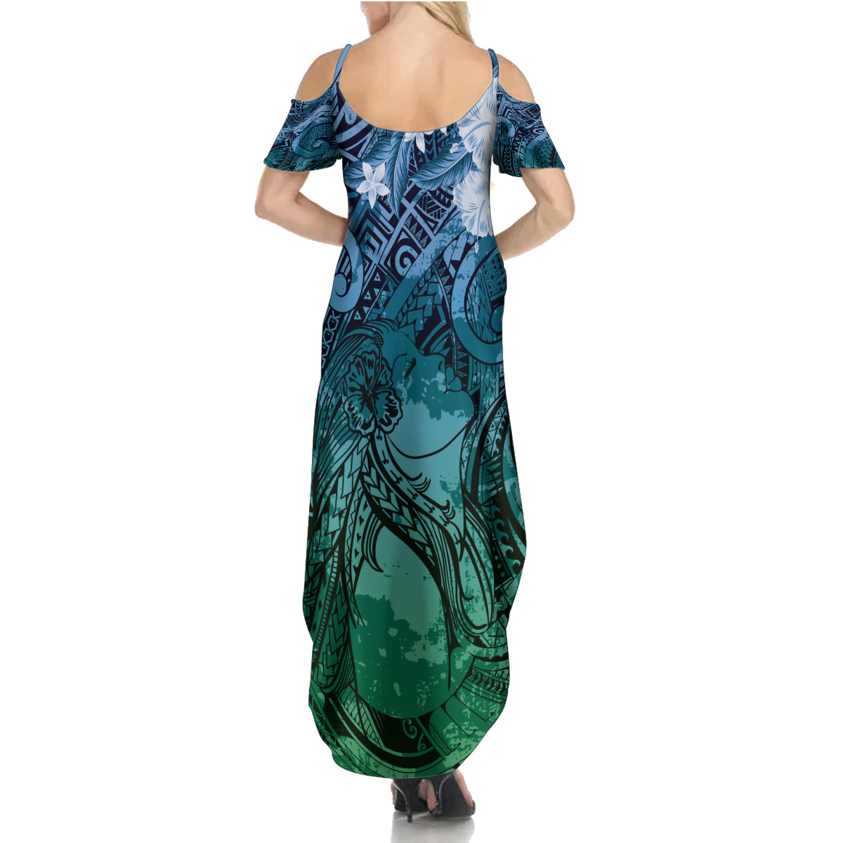 Pacific Beauty Girl Family Matching Summer Maxi Dress and Hawaiian Shirt Blue Polyneisan Tribal Vintage Motif LT9 - Polynesian Pride