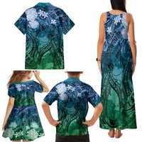 Pacific Beauty Girl Family Matching Tank Maxi Dress and Hawaiian Shirt Blue Polyneisan Tribal Vintage Motif LT9 - Polynesian Pride
