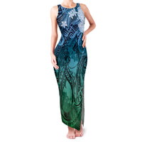 Pacific Beauty Girl Family Matching Tank Maxi Dress and Hawaiian Shirt Blue Polyneisan Tribal Vintage Motif LT9 Mom's Dress Blue - Polynesian Pride