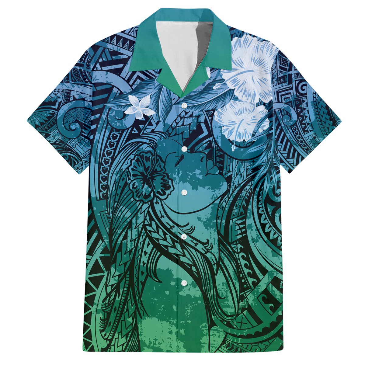 Pacific Beauty Girl Hawaiian Shirt Blue Polyneisan Tribal Vintage Motif LT9 Blue - Polynesian Pride