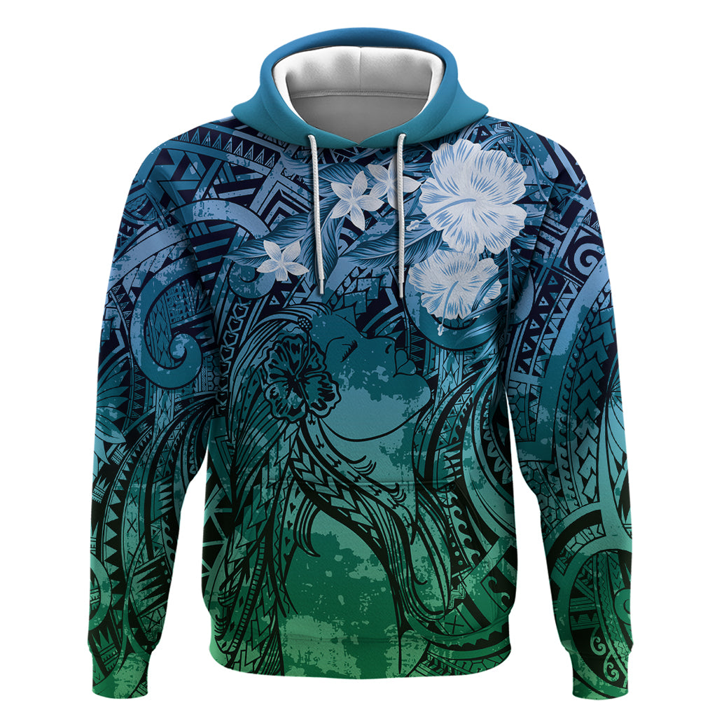 Pacific Beauty Girl Hoodie Blue Polyneisan Tribal Vintage Motif LT9 Pullover Hoodie Blue - Polynesian Pride
