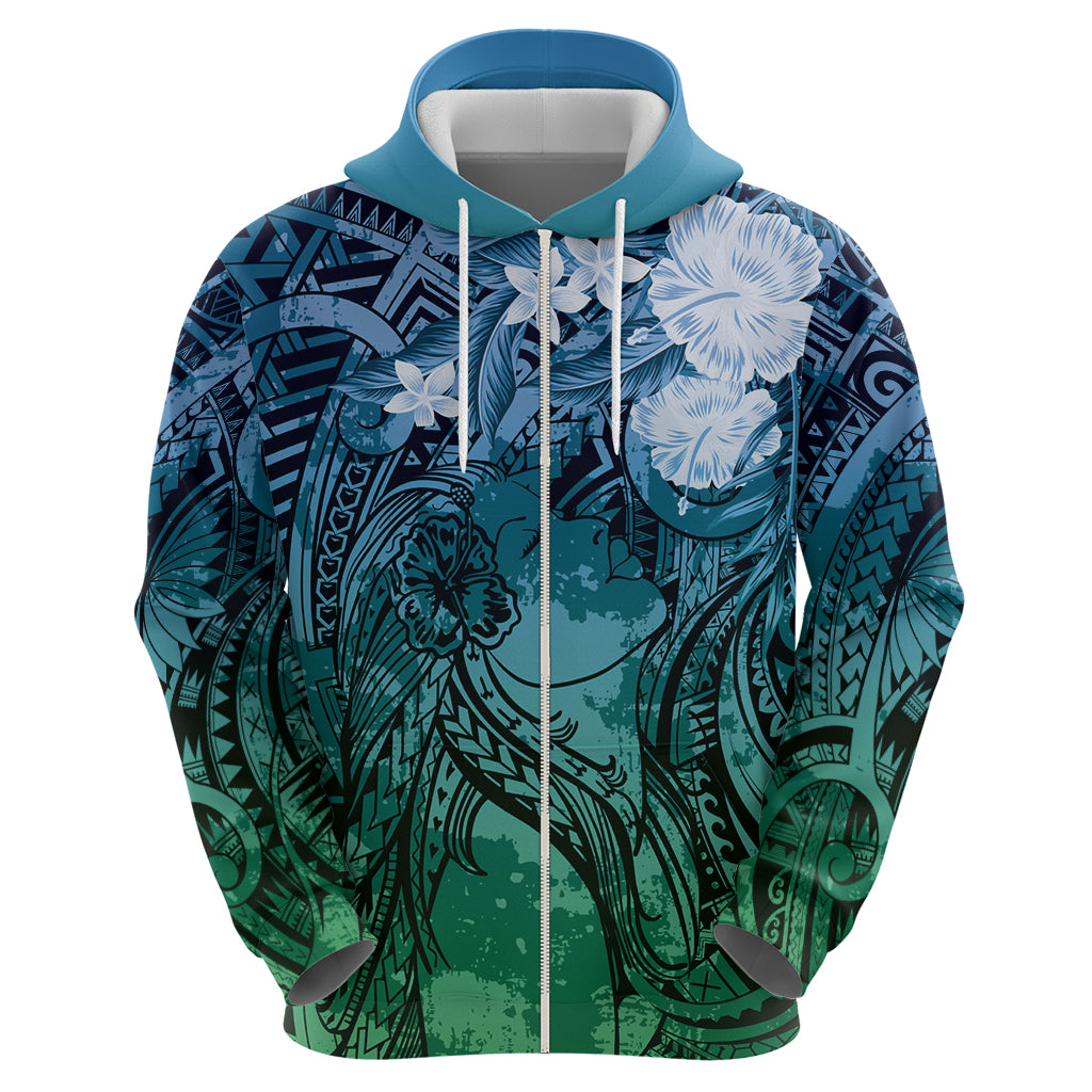 Pacific Beauty Girl Hoodie Blue Polyneisan Tribal Vintage Motif LT9 - Polynesian Pride