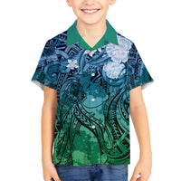 Pacific Beauty Girl Kid Hawaiian Shirt Blue Polyneisan Tribal Vintage Motif LT9 Kid Blue - Polynesian Pride