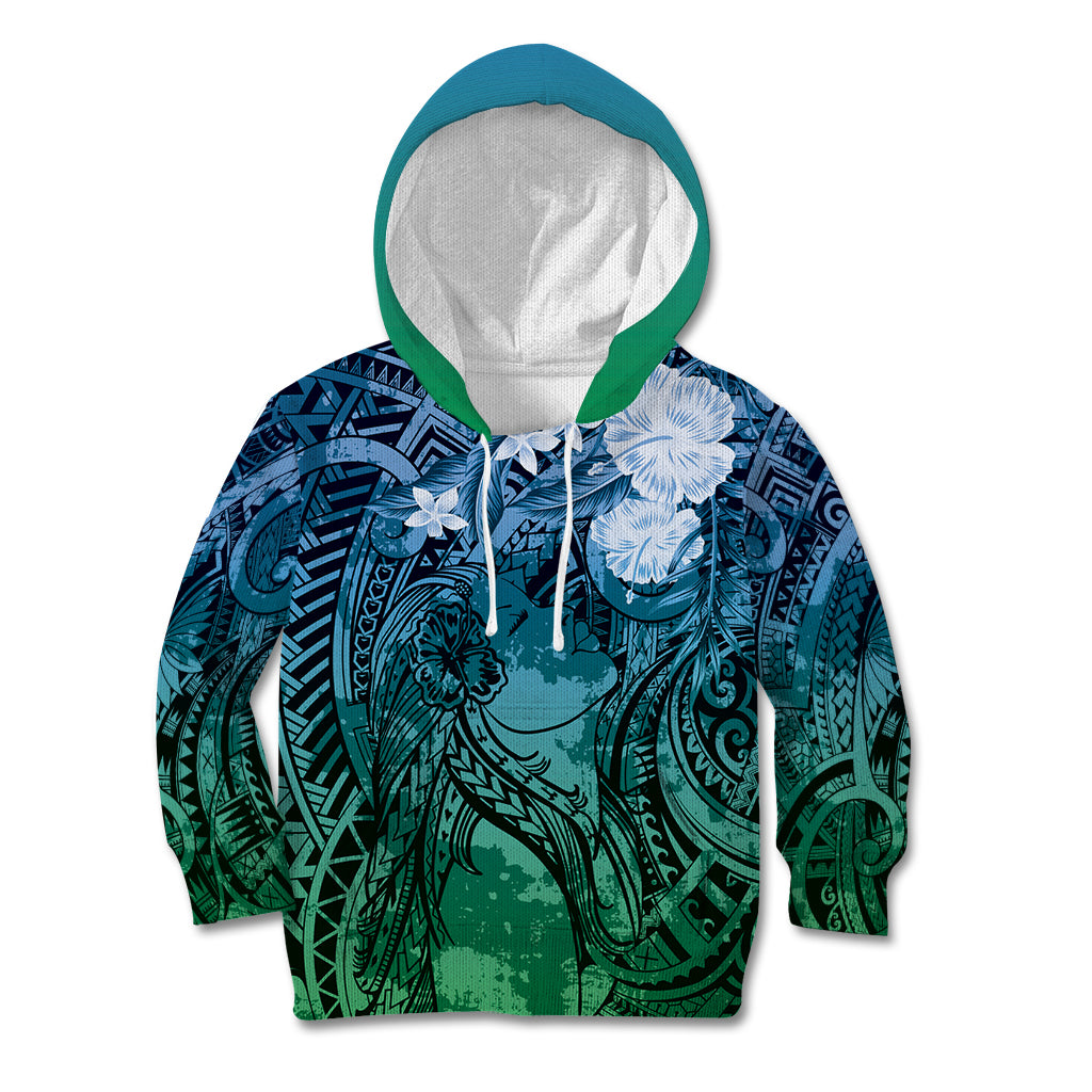 Pacific Beauty Girl Kid Hoodie Blue Polyneisan Tribal Vintage Motif LT9 Hoodie Blue - Polynesian Pride