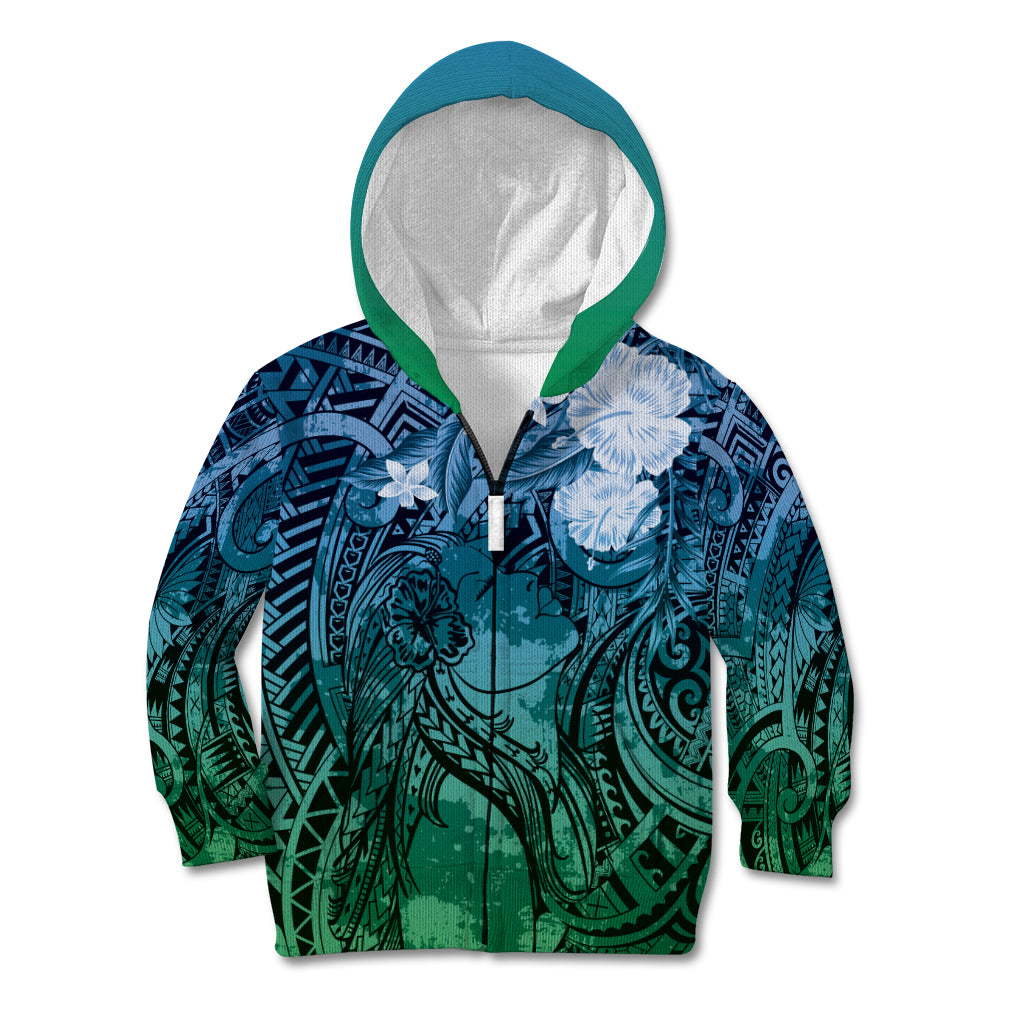 Pacific Beauty Girl Kid Hoodie Blue Polyneisan Tribal Vintage Motif LT9 Zip Hoodie Blue - Polynesian Pride