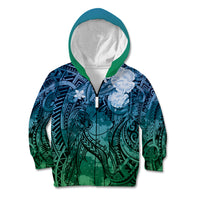Pacific Beauty Girl Kid Hoodie Blue Polyneisan Tribal Vintage Motif LT9 Zip Hoodie Blue - Polynesian Pride