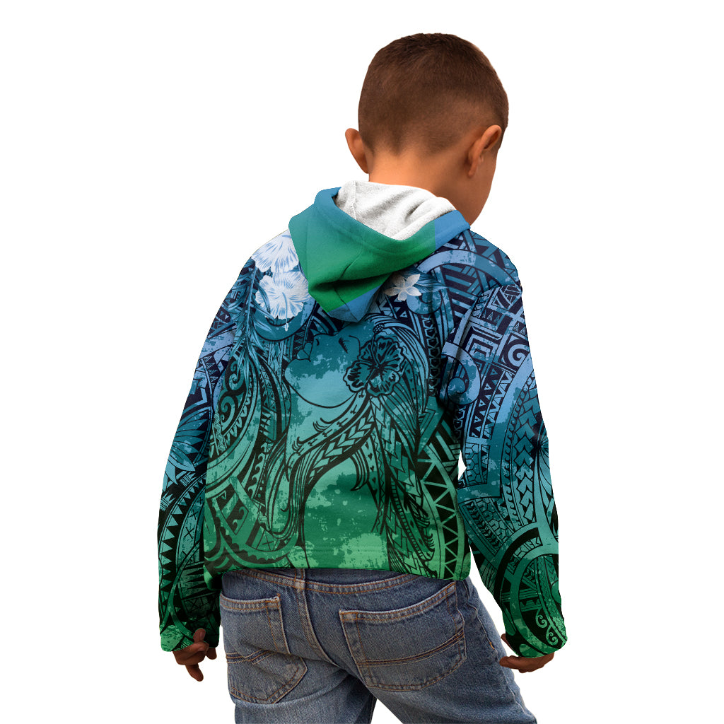 Pacific Beauty Girl Kid Hoodie Blue Polyneisan Tribal Vintage Motif LT9 - Polynesian Pride