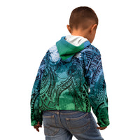 Pacific Beauty Girl Kid Hoodie Blue Polyneisan Tribal Vintage Motif LT9 - Polynesian Pride