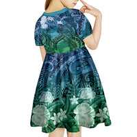 Pacific Beauty Girl Kid Short Sleeve Dress Blue Polyneisan Tribal Vintage Motif LT9 - Polynesian Pride