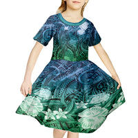 Pacific Beauty Girl Kid Short Sleeve Dress Blue Polyneisan Tribal Vintage Motif LT9 - Polynesian Pride