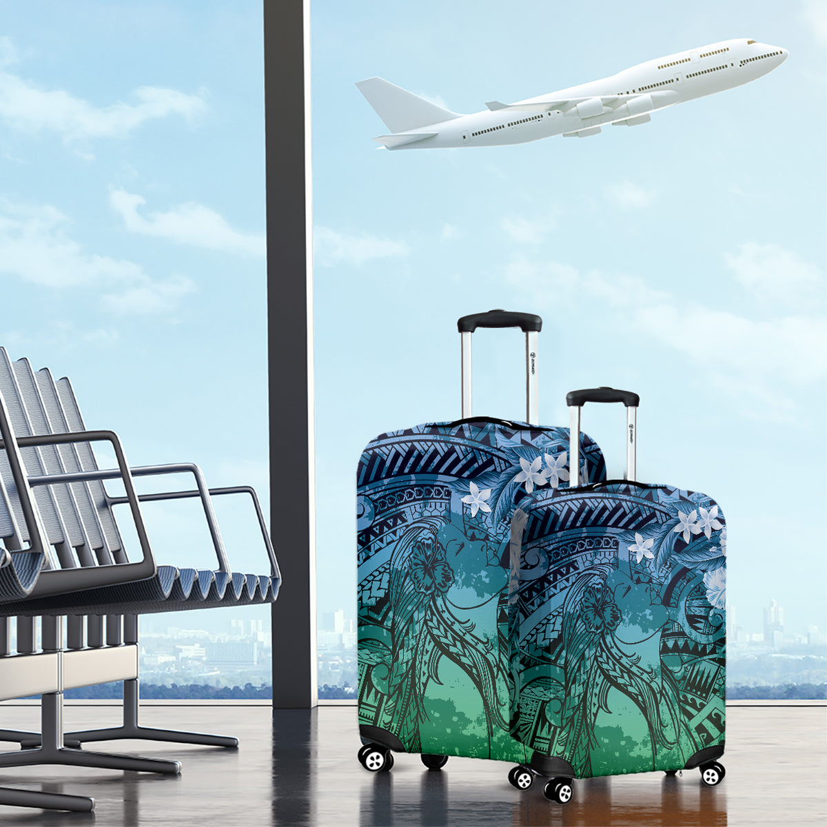 Pacific Beauty Girl Luggage Cover Blue Polyneisan Tribal Vintage Motif LT9 - Polynesian Pride