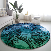 Pacific Beauty Girl Round Carpet Blue Polyneisan Tribal Vintage Motif LT9 - Polynesian Pride