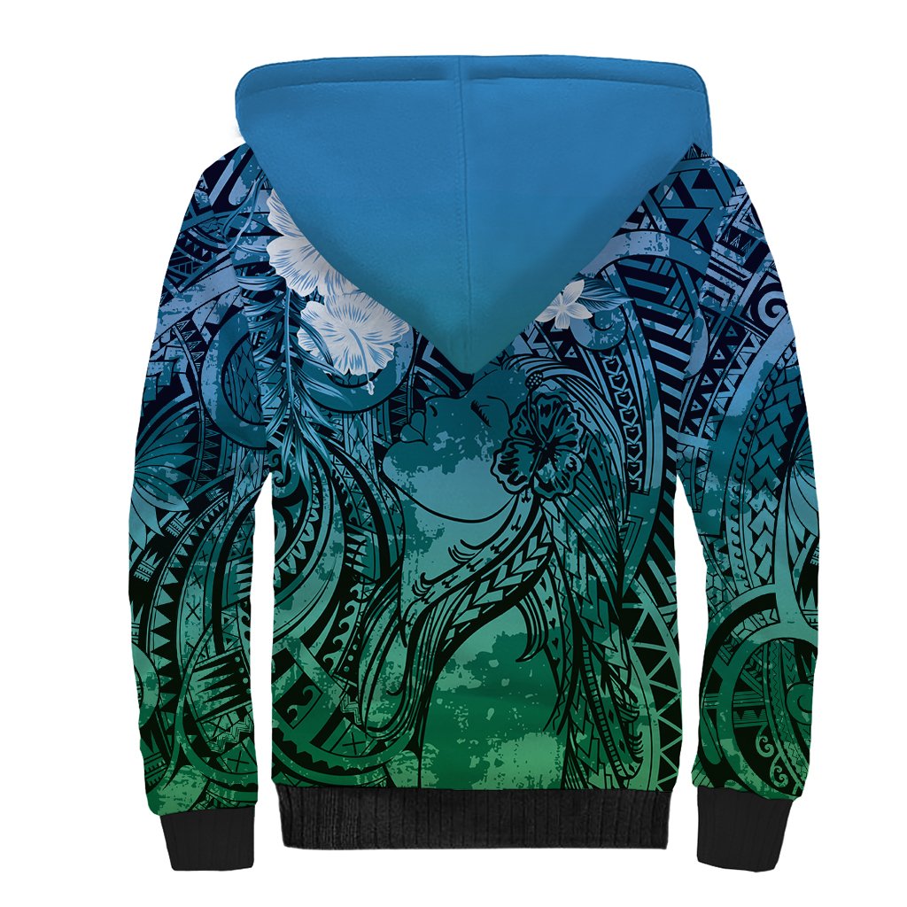 Pacific Beauty Girl Sherpa Hoodie Blue Polyneisan Tribal Vintage Motif LT9 - Polynesian Pride
