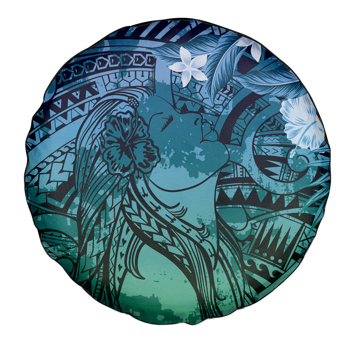 Pacific Beauty Girl Spare Tire Cover Blue Polyneisan Tribal Vintage Motif LT9 - Polynesian Pride