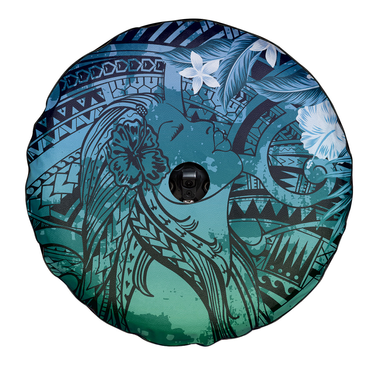 Pacific Beauty Girl Spare Tire Cover Blue Polyneisan Tribal Vintage Motif LT9 - Polynesian Pride