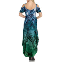 Pacific Beauty Girl Summer Maxi Dress Blue Polyneisan Tribal Vintage Motif LT9 - Polynesian Pride