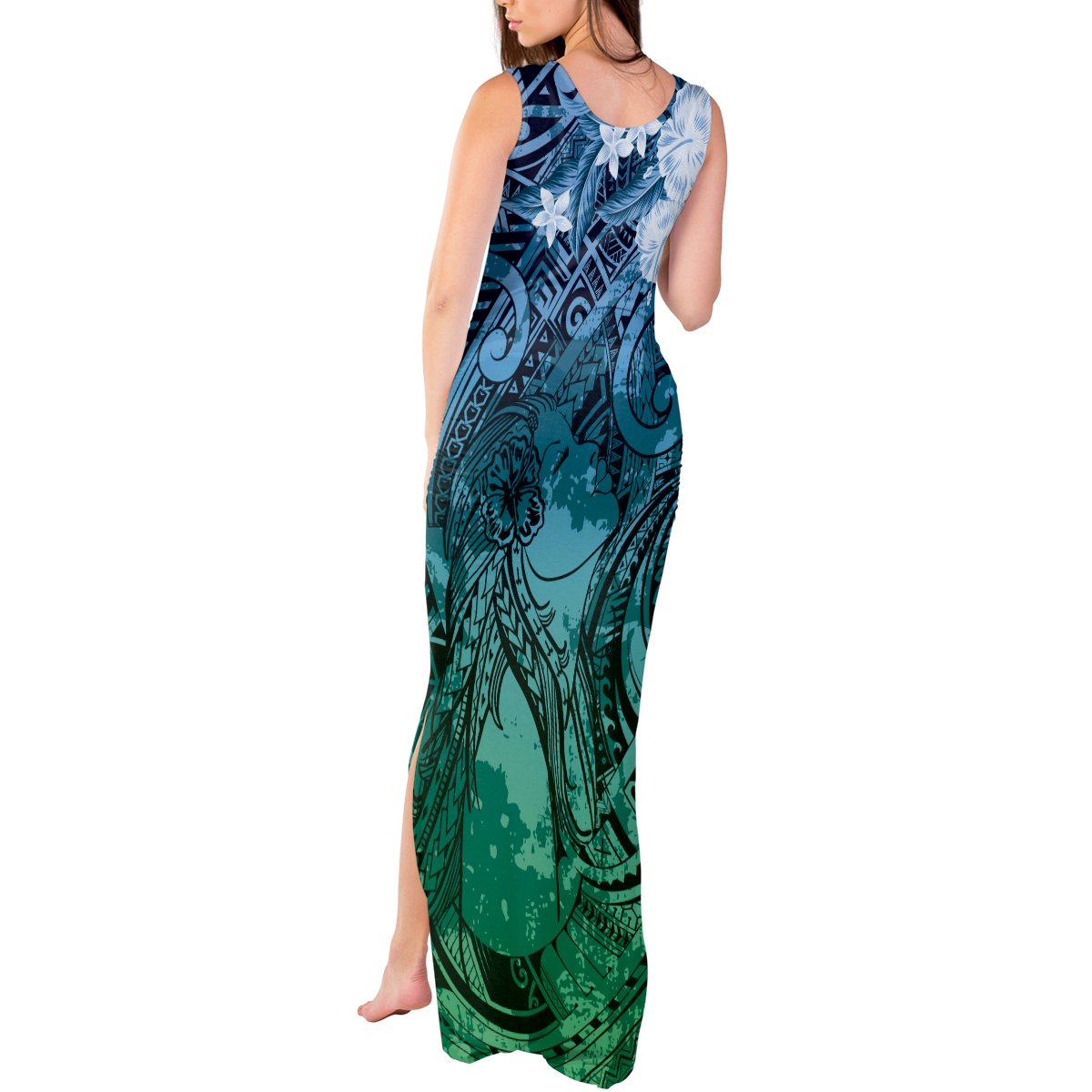 Pacific Beauty Girl Tank Maxi Dress Blue Polyneisan Tribal Vintage Motif LT9 - Polynesian Pride