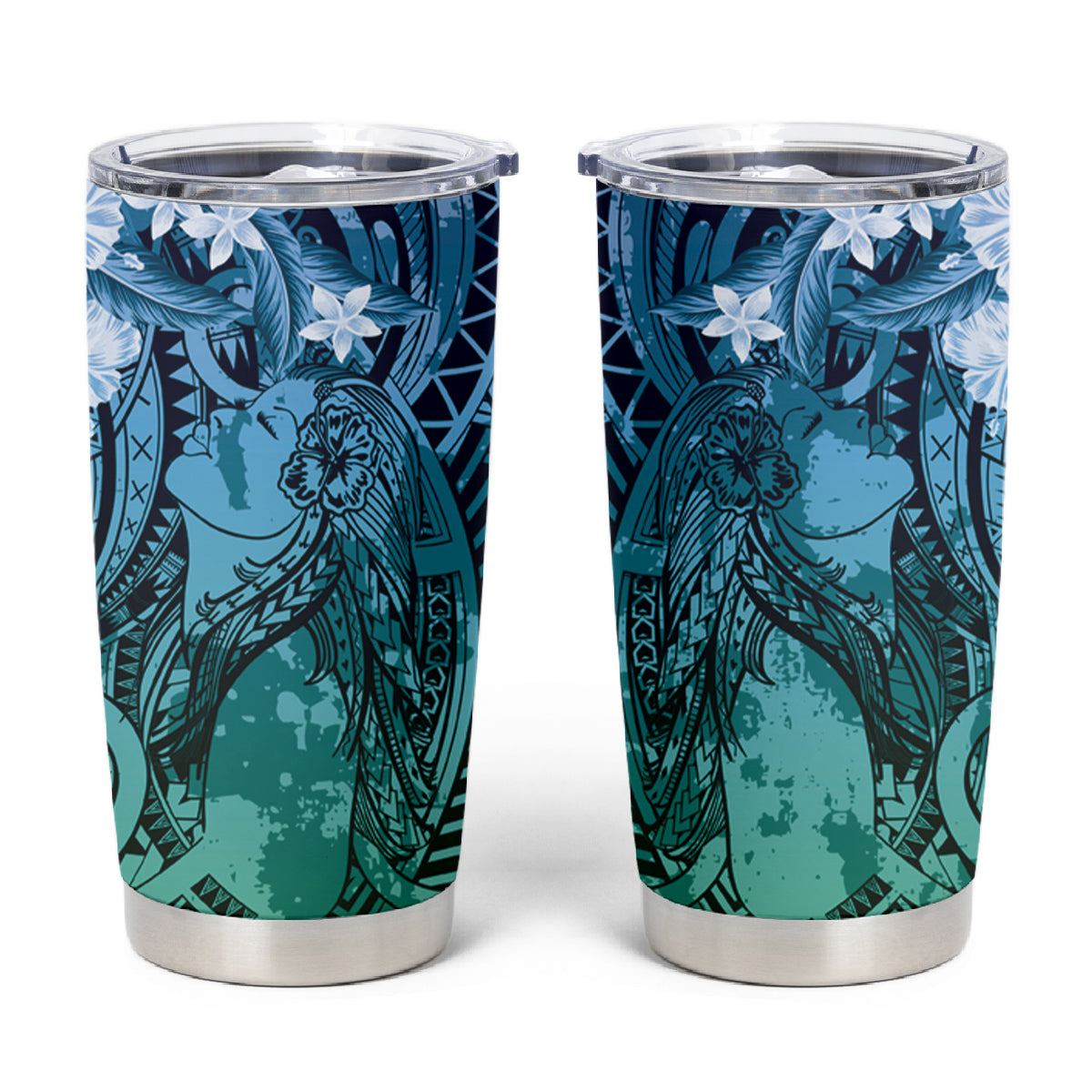 Pacific Beauty Girl Tumbler Cup Blue Polyneisan Tribal Vintage Motif LT9 Blue - Polynesian Pride
