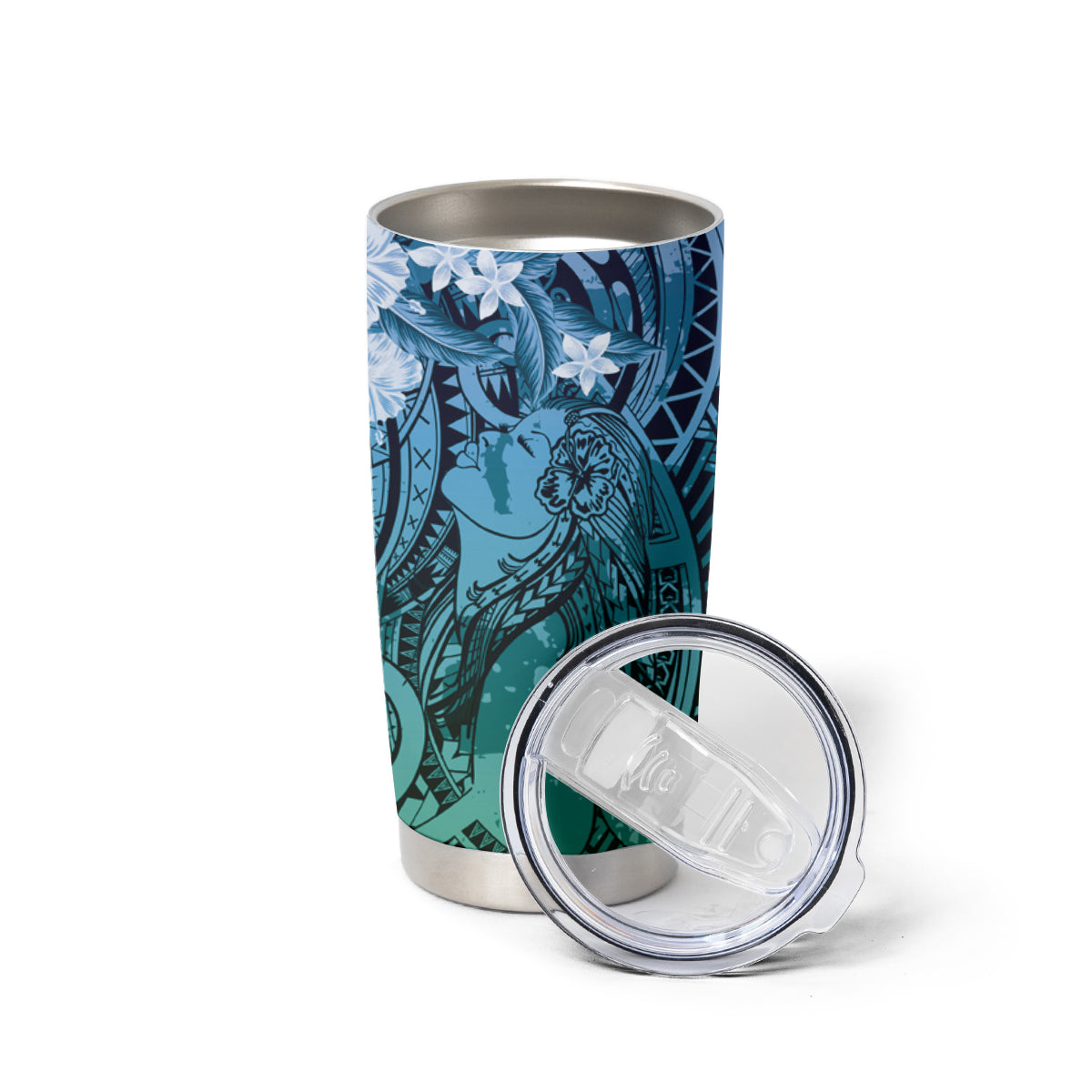 Pacific Beauty Girl Tumbler Cup Blue Polyneisan Tribal Vintage Motif LT9 - Polynesian Pride