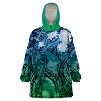 Pacific Beauty Girl Wearable Blanket Hoodie Blue Polyneisan Tribal Vintage Motif LT9 One Size Blue - Polynesian Pride