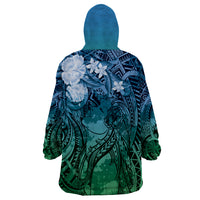Pacific Beauty Girl Wearable Blanket Hoodie Blue Polyneisan Tribal Vintage Motif LT9 - Polynesian Pride
