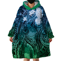 Pacific Beauty Girl Wearable Blanket Hoodie Blue Polyneisan Tribal Vintage Motif LT9 - Polynesian Pride