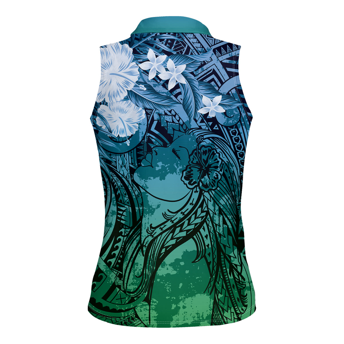 Pacific Beauty Girl Women Sleeveless Polo Shirt Blue Polyneisan Tribal Vintage Motif LT9 - Polynesian Pride