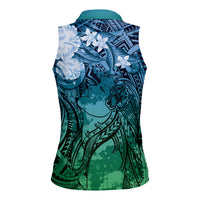Pacific Beauty Girl Women Sleeveless Polo Shirt Blue Polyneisan Tribal Vintage Motif LT9 - Polynesian Pride