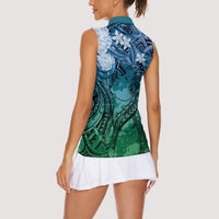 Pacific Beauty Girl Women Sleeveless Polo Shirt Blue Polyneisan Tribal Vintage Motif LT9 - Polynesian Pride