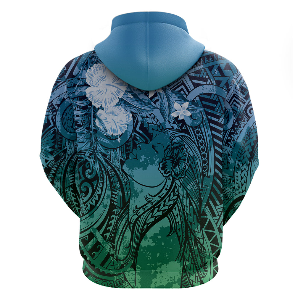 Pacific Beauty Girl Zip Hoodie Blue Polyneisan Tribal Vintage Motif LT9 - Polynesian Pride